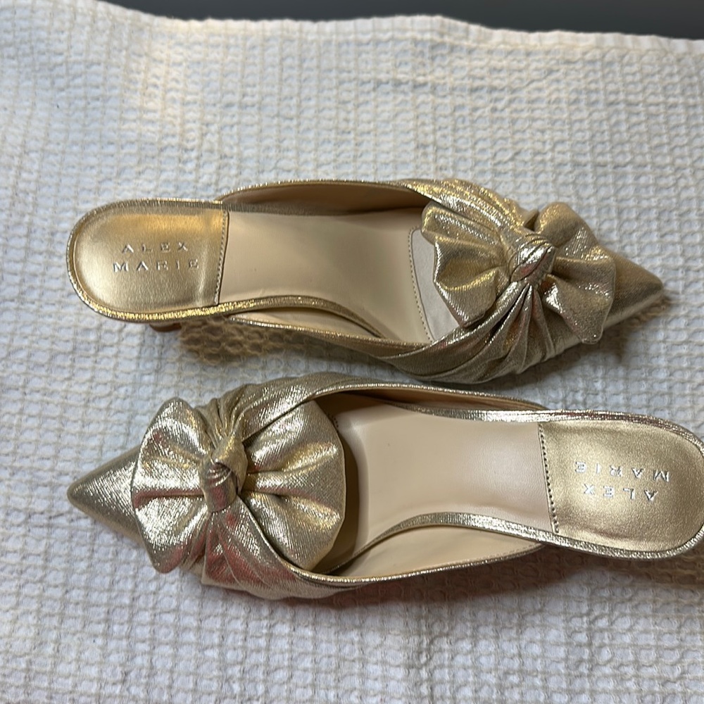 Alex Marie Audrene Point Toe Bow Mules, Womens, size 8 Soft Gold -